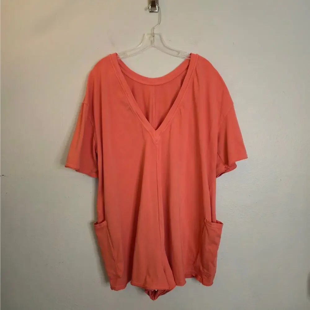 Free People Movement Hot Shot Tee Romper Pink Coral Size L Athleisure Cozy - Picture 3 of 10